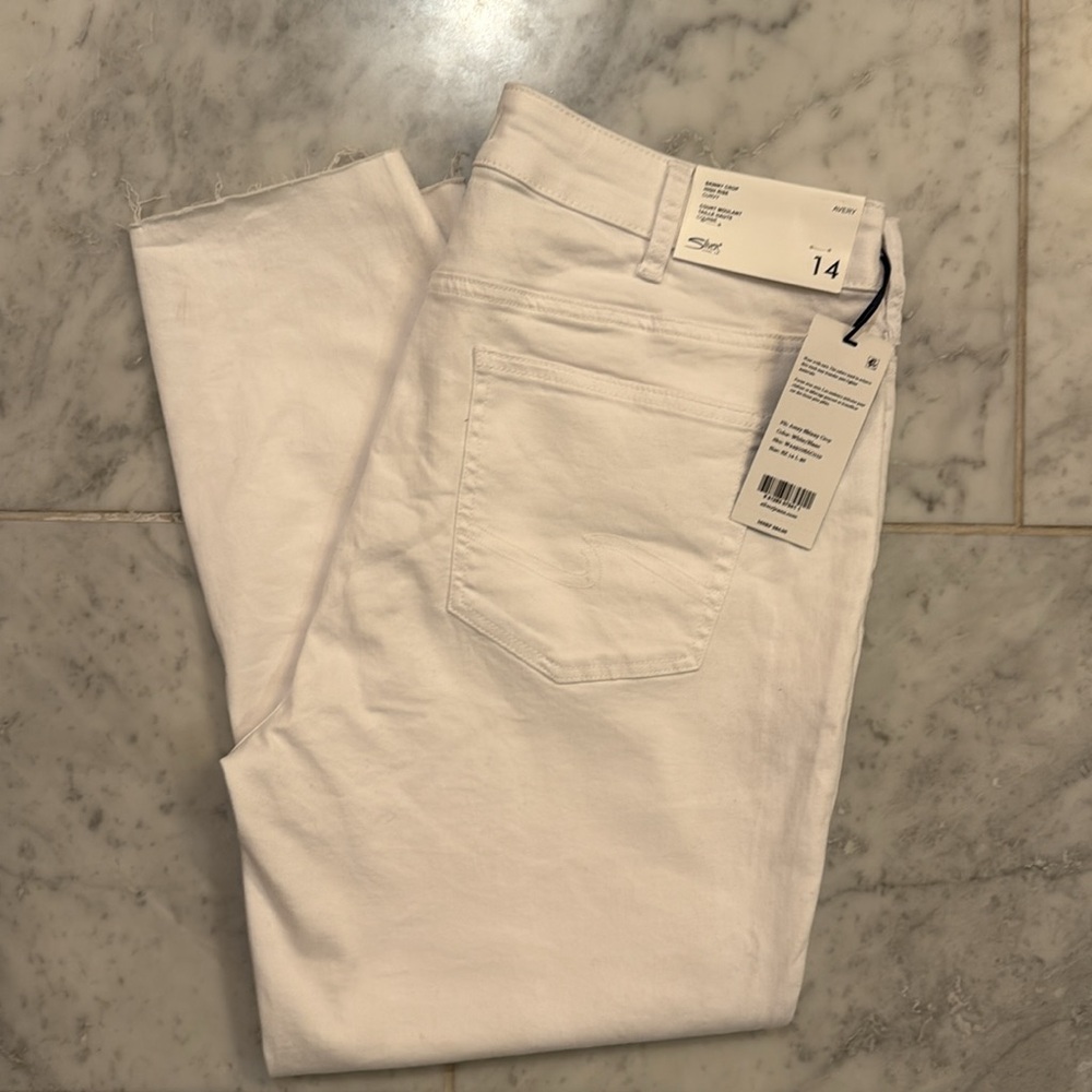 Silver Skinny Crop High Rise Avery Cut White Jeans